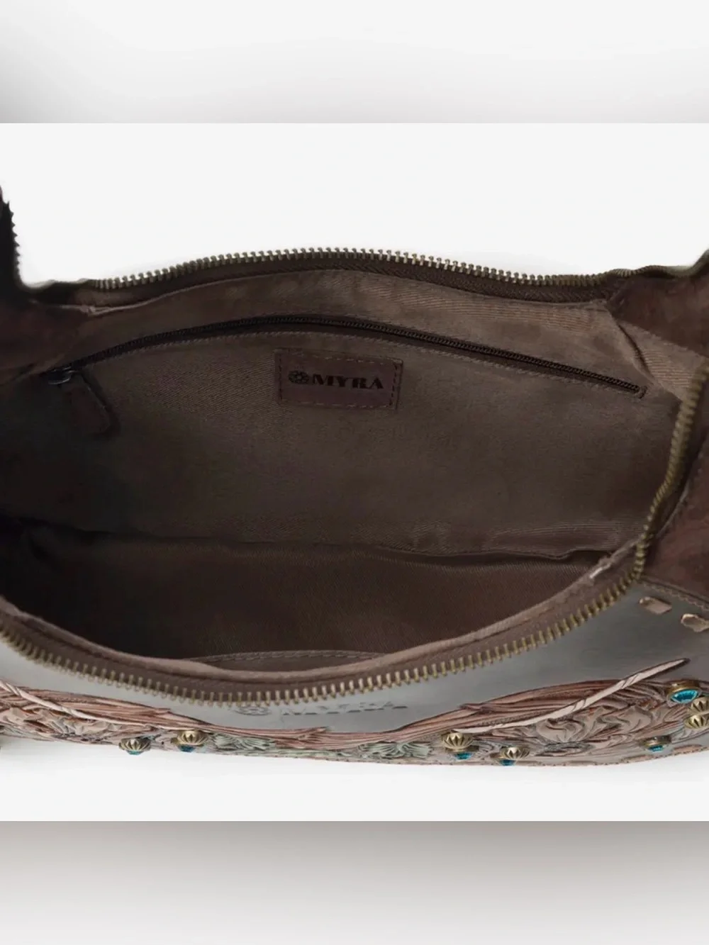 Myra Sierra Grove Hand-tooled Leather Fringe Hobo Bag in Deep Espresso - Picture 4 of 4